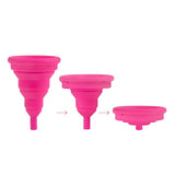 Intimina Lily Cup Compact Size B Menstrual Cup in three positions showing its collapsible design.