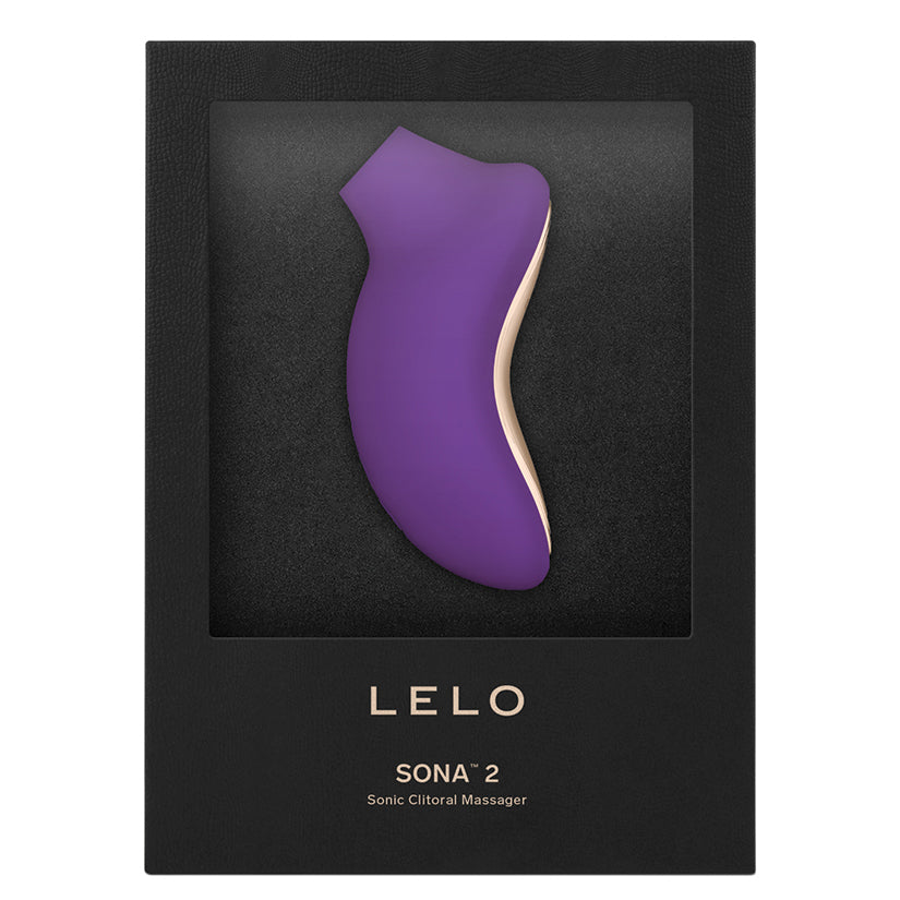 Lelo Sona 2 Sonic Clitoral Massager Purple in sleek packaging, showcasing its unique design and vibrant color.