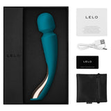 Lelo Smart Wand 2 Medium Ocean Blue Massager in a luxury packaging with accessories.