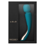 Lelo Smart Wand 2 Medium Ocean Blue Massager packaging showcasing its sleek design and luxury features.