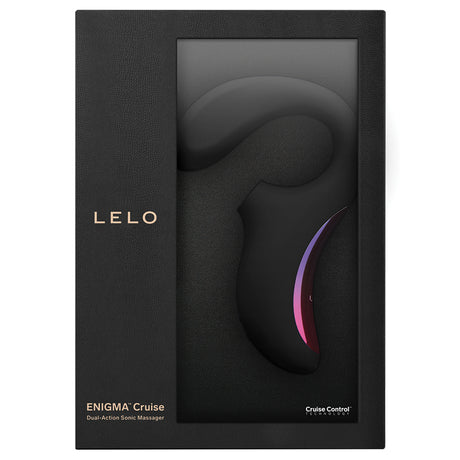 Lelo Enigma Cruise Dual Action Sonic Massager Black in sleek packaging showcasing innovative design and features.