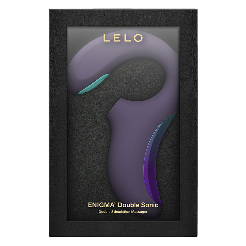 Lelo Enigma Double Sonic A-Spot Vibrator Cyber Purple in sleek presentation box showcasing its design.