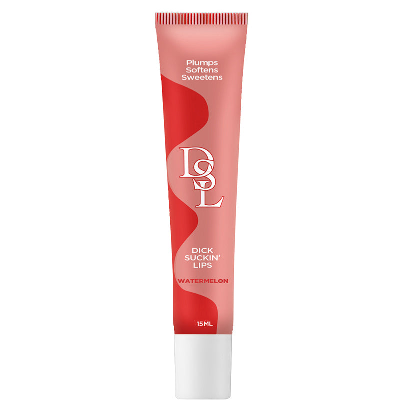 DSL Dick Sucking Lips Watermelon 15 ml lip plumping serum in a tube, promotes fuller and luscious lips.