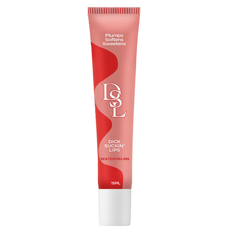 DSL Dick Sucking Lips Watermelon 15 ml lip plumping serum in a tube, promotes fuller and luscious lips.