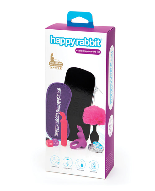 Happy Rabbit Couples Pleasure Kit 7 Piece Black packaging showcasing playful adult toys and accessories.