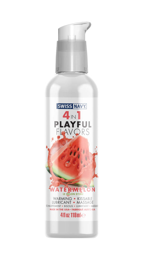 Swiss Navy 4-in-1 Playful Flavors Watermelon Lube 4oz bottle with watermelon splash design