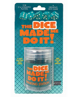 The Dice Made Me Do It Drinking Game Edition packaging featuring dice and prompts for adult gaming fun.