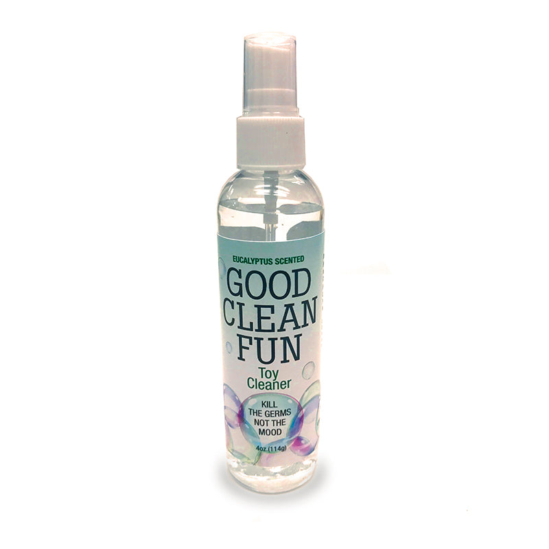 Good Clean Fun Eucalyptus Toy Cleaner 4 oz spray bottle, lightly scented for hygiene and freshness.