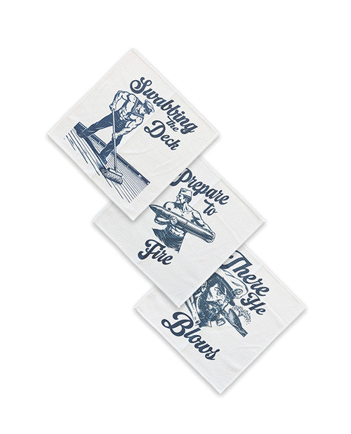 Cleanie Genie Seamen Rags Novelty Clean-Up Set featuring humorous nautical designs and vibrant colors.