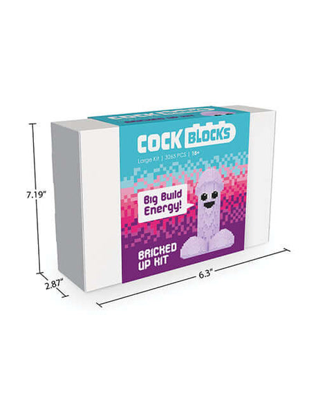 Cock Blocks Bricked Up 3265 Piece Building Kit box showing dimensions and colorful design.