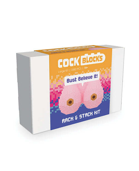 Cock Blocks Rack & Stack Puzzle Kit 3382 Pieces packaging with colorful design and playful graphics.