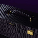 UPKO luxury black leather bondage case with gold hardware and a stylish handle, perfect for BDSM accessories storage.