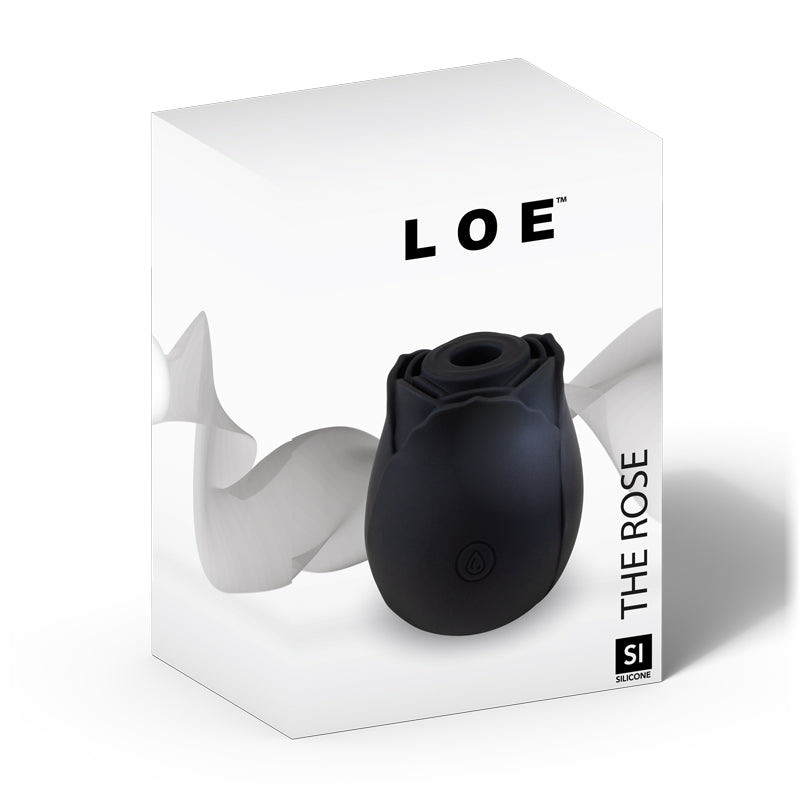 Loe The Rose Premium Suction Stimulator Black in elegant packaging showcasing its sleek design.
