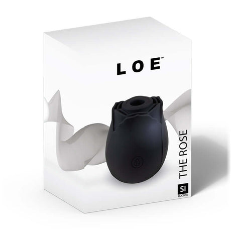 Loe The Rose Premium Suction Stimulator Black in elegant packaging showcasing its sleek design.