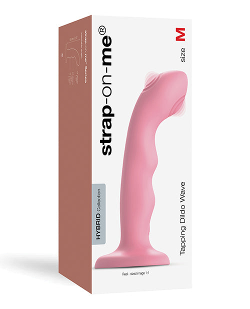Strap-On-Me Tapping Dildo Wave Vibrator Coral packaging featuring elegant design and hybrid collection.