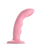 Strap-On-Me Tapping Dildo Wave Vibrator Coral in a sleek pink design with a sculpted shape and curved tip.