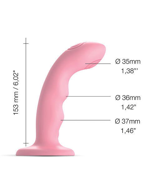 Strap-On-Me Tapping Dildo Wave Vibrator Coral dimensions showing length and diameter details.