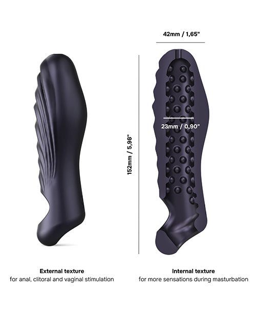 Manwan RYZER Penis Sleeve Black Plum featuring external and internal textures for enhanced stimulation.