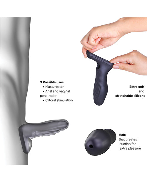 Manwan RYZER Penis Sleeve Black Plum showcasing multiple usage options and innovative design for enhanced pleasure.