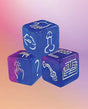 Love to Love Let's Dice with Door Hanger Blue, colorful dice with playful symbols for couples' adventure.