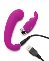 Happy Rabbit G-spot Clitoral Curve Vibrator Purple with USB charging cable and flexible design for stimulation.