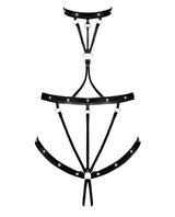 Lust Seducer Strappy Cupless Crotchless Teddy Black showcasing bold strappy design with open cups and adjustable features.