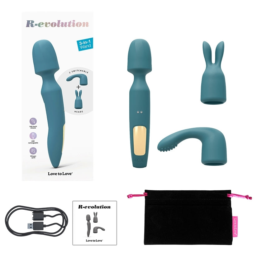 Love to Love R-evolution Rechargeable 3-in-1 Wand Vibrator Blue