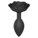Love to Love Open Roses Silicone Butt Plug Black Onyx Large with a rose-shaped design for elegant anal pleasure.