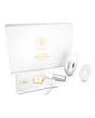 Le Wand Little Pleasures 6 Piece Kit Chrome with box and accessories in elegant white and silver design.