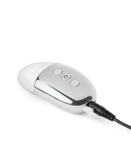 Le Wand Little Pleasures 6 Piece Kit Chrome mini-vibe with sleek chrome design and connected cable.