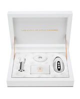 Le Wand Little Pleasures 6 Piece Kit Chrome elegantly displayed in a white keepsake box.
