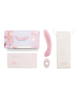 Le Wand Crystal G-Wand Stimulator Rose Quartz packaging and product displayed elegantly.