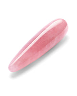 Le Wand Crystal Wand Rose Quartz Dildo in elegant tapered design, showcasing pink rose quartz for sensual pleasure.