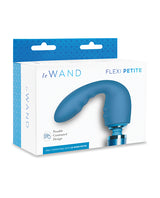 Le Wand Petite Flexi Silicone Attachment Blue packaging showcasing its posable design and compatibility with Le Wand Petite.