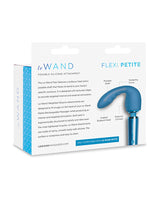 Le Wand Petite Flexi Silicone Attachment Blue packaging showcasing its design and features.