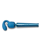 Le Wand Petite Glider Weighted Silicone Attachment Blue on a white background, showcasing its ergonomic design and vibrant color.