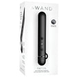 Le Wand Chrome Baton Vibrator Black shown in packaging with recharge options and silicone textured ring.