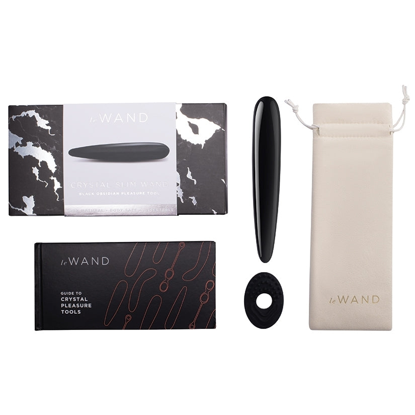 Le Wand Crystal Slim Wand Black Obsidian with packaging and pouch for mindful crystal self-love.