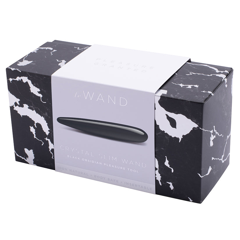 Le Wand Crystal Slim Wand Black Obsidian packaging showcasing its elegant design and branding.