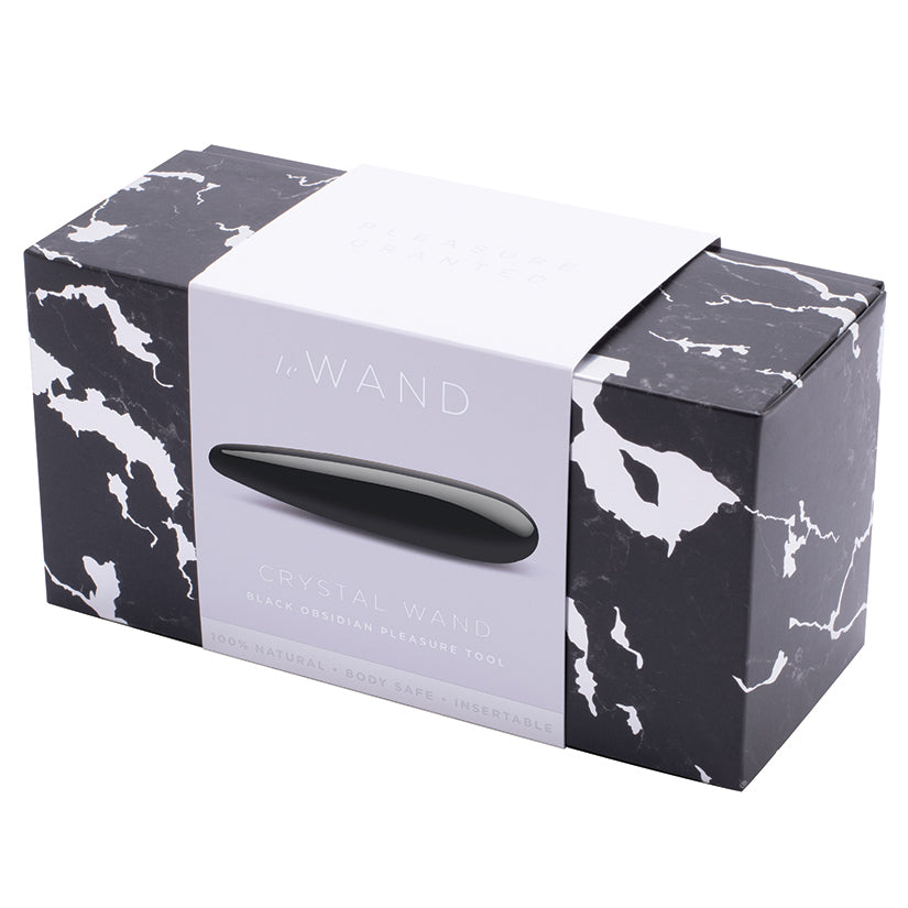 Le Wand Crystal Wand Black Obsidian Probe packaging on a marble design box.