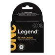 ONE The Legend Larger Size Condoms 3 Pack - packaging showing extra large and flared design for ultimate comfort.