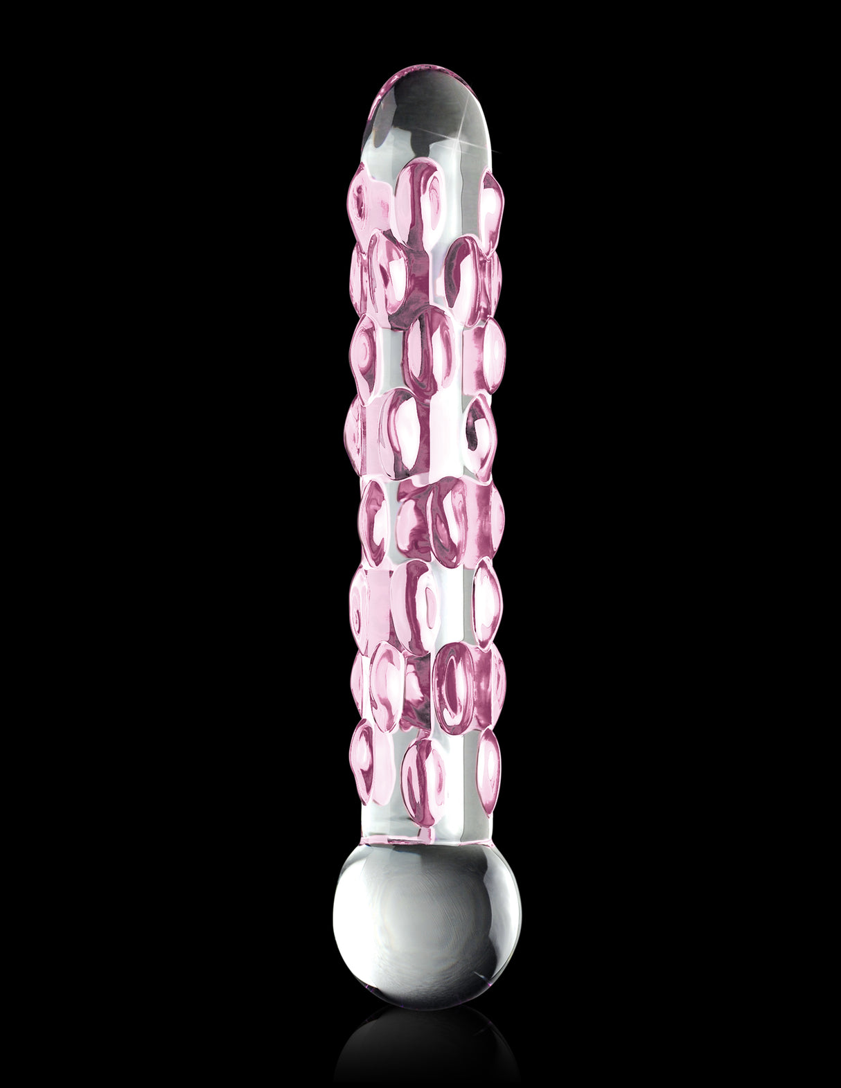 Icicles No 7 Glass Dildo 7 Inch Clear Pink elegantly designed with textured surface for enhanced pleasure.