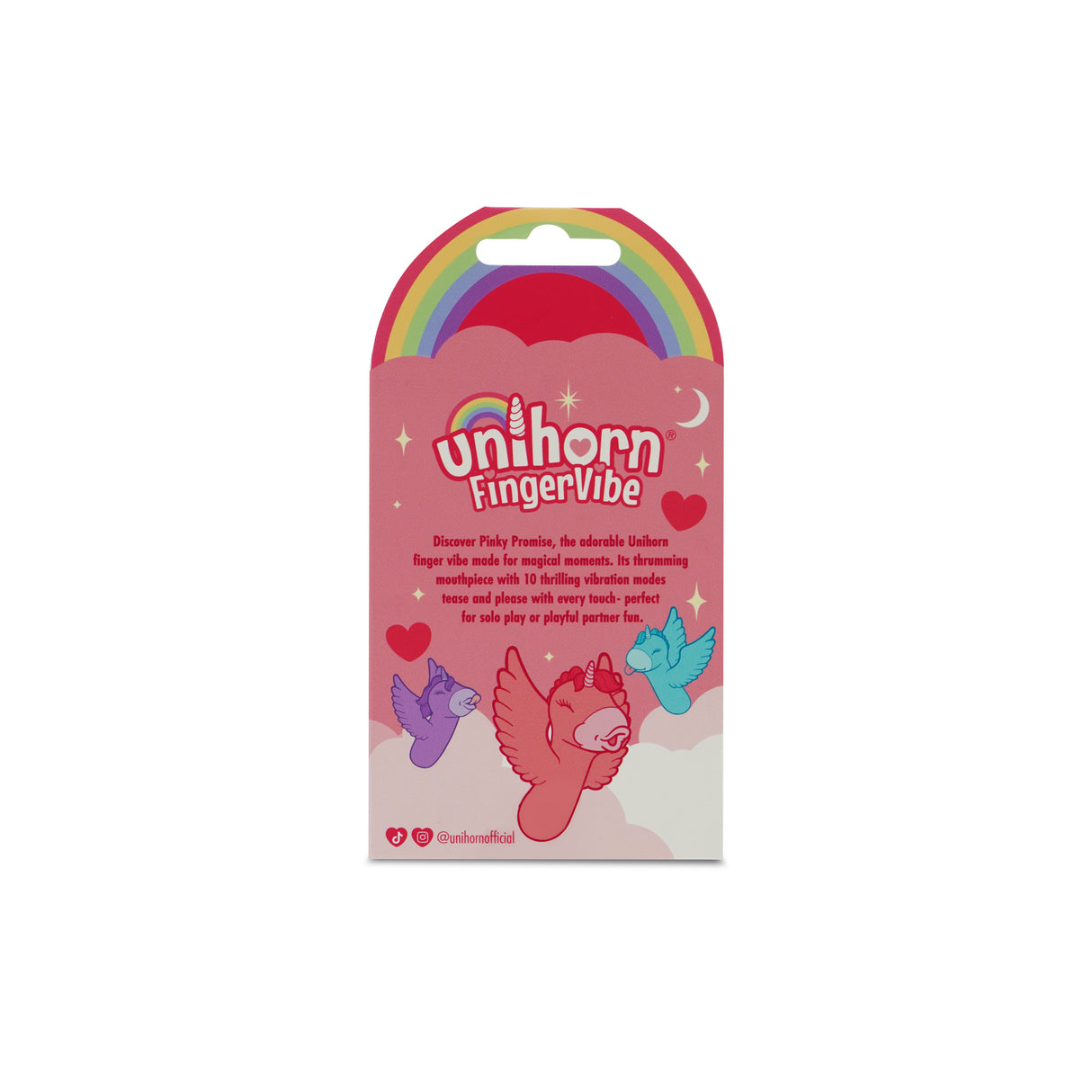 Unihorn Finger Vibe Pinky Promise packaging featuring colorful illustrations and playful design.