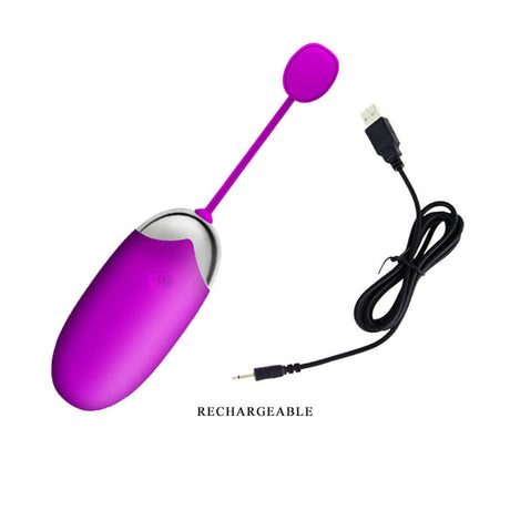 Pretty Love Abner App Controlled Vibrating Egg Purple with USB charging cable, discreet and portable design.