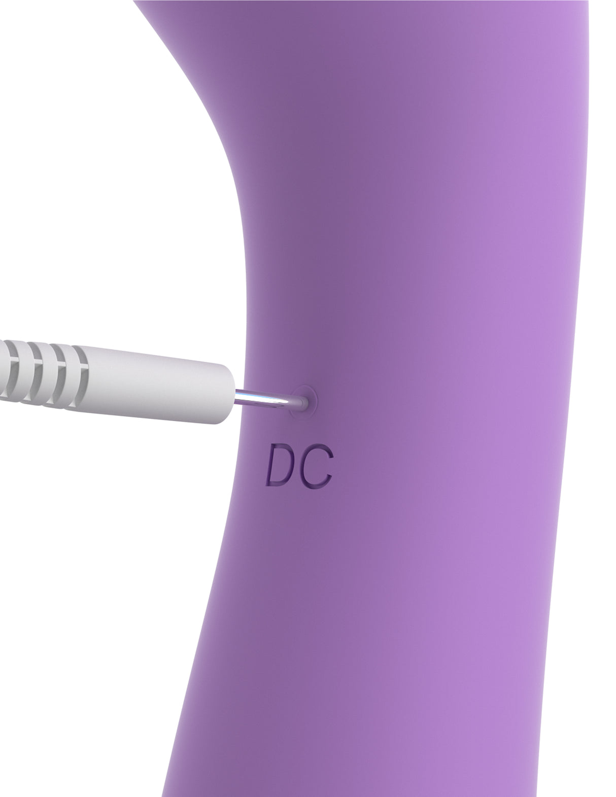 Fantasy For Her Duo Wand Massage-Her Silicone Purple showing DC charging port for dual-motor stimulation.