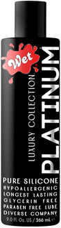 Wet Platinum Luxury Silicone Lubricant 9 Oz bottle showcasing premium silicone-based personal lubricant.