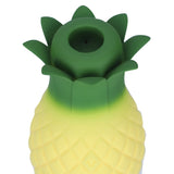 Maia Aloha Suction & Vibrating Pineapple Vibrator top view with green leaves and yellow body.