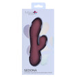 Maia Sedona Liquid Silicone Dual Stimulation Vibrator packaging showcasing its ergonomic design and vibrant color.