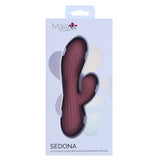 Maia Sedona Liquid Silicone Dual Stimulation Vibrator packaging showcasing its ergonomic design and vibrant color.