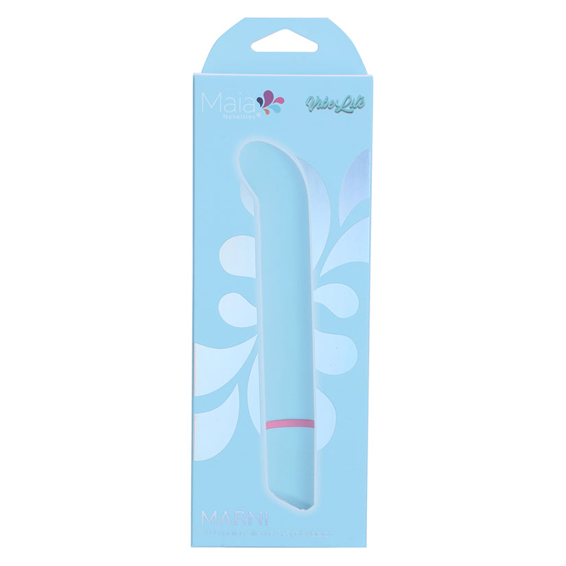 Maia Marni Vibelite Silicone G-Spot Vibrator in packaging, featuring a sleek blue design.